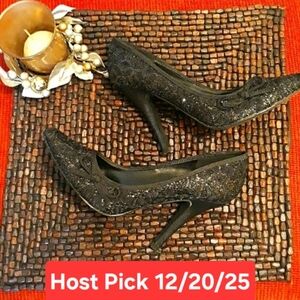 HP🏆 Delicious Black Glitter and Lace‎ Heels